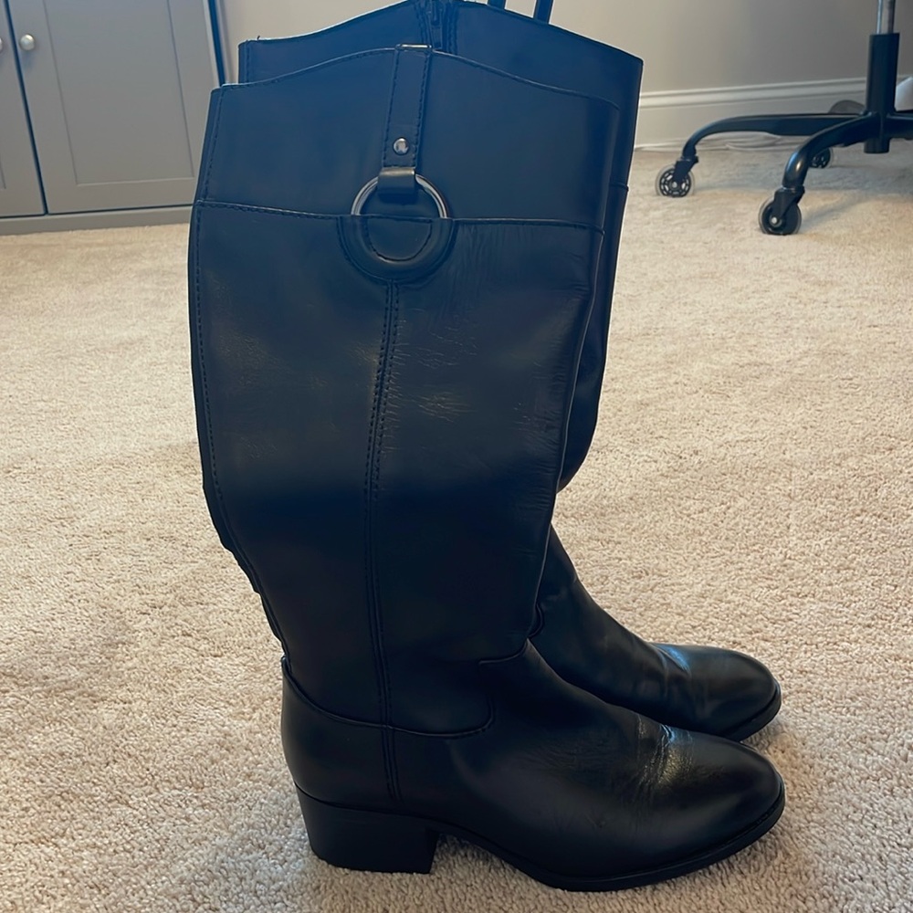 Wide calf black leather boots